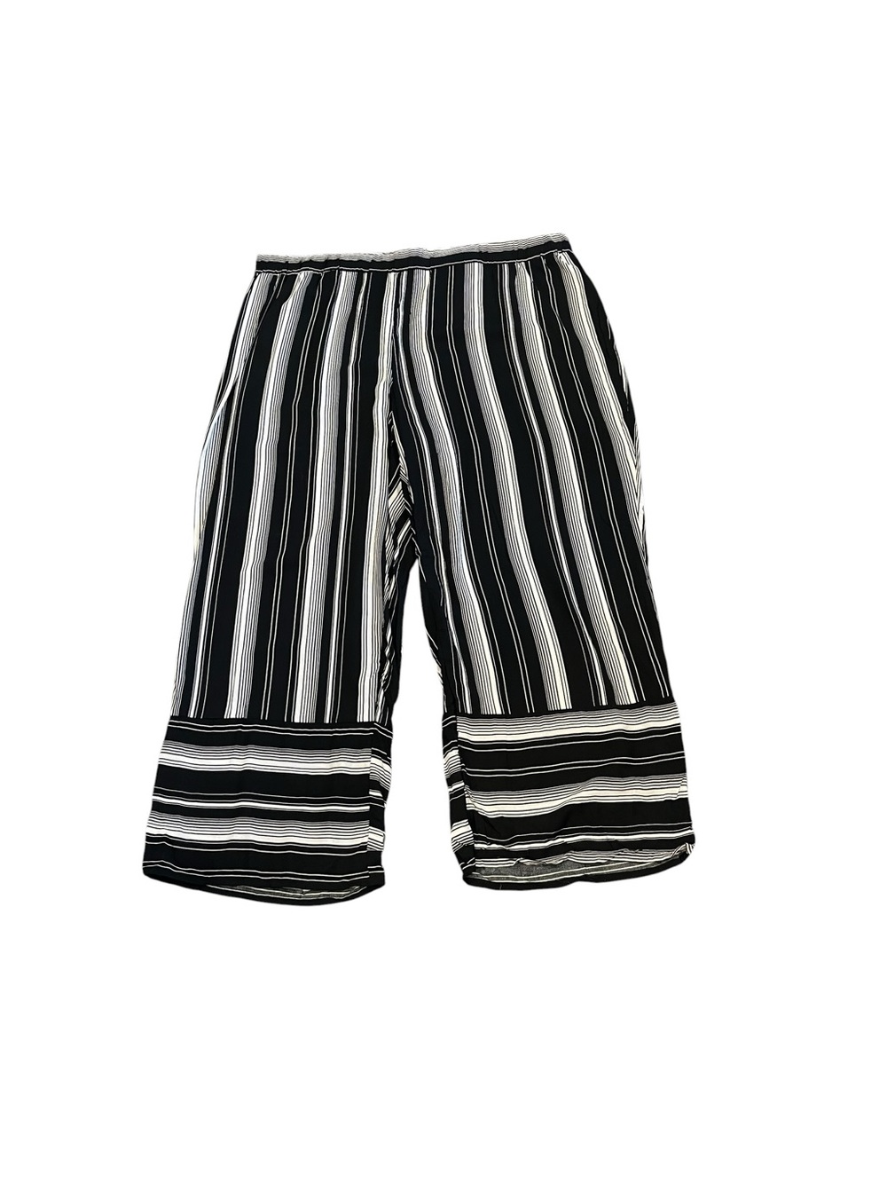 Lili Sport Black & White Striped Wide Leg Pants 3X NWT Elastic Waistband